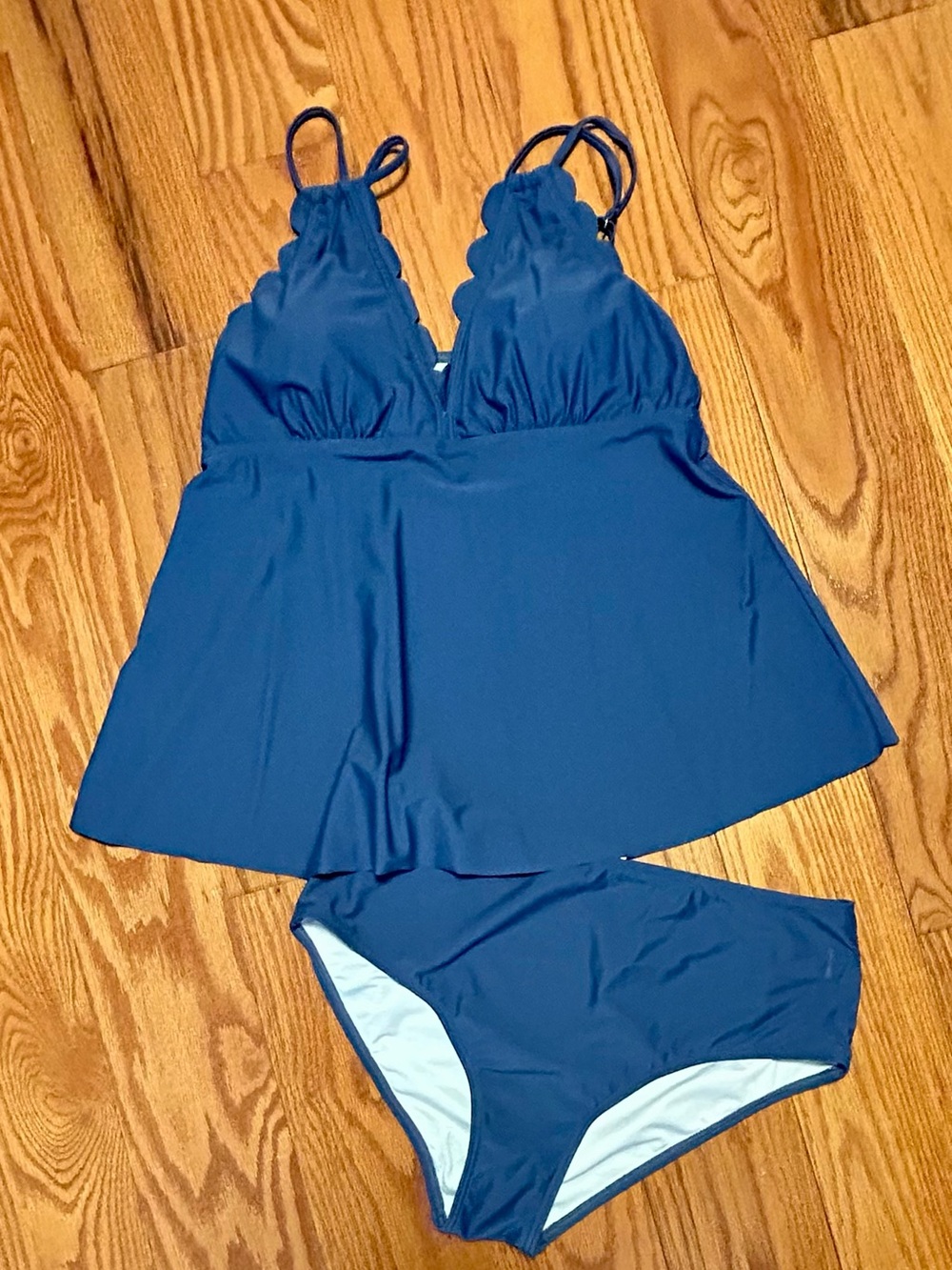 Blue Tankini Swim Set - Scallop Trim Top & Bikini Bottoms